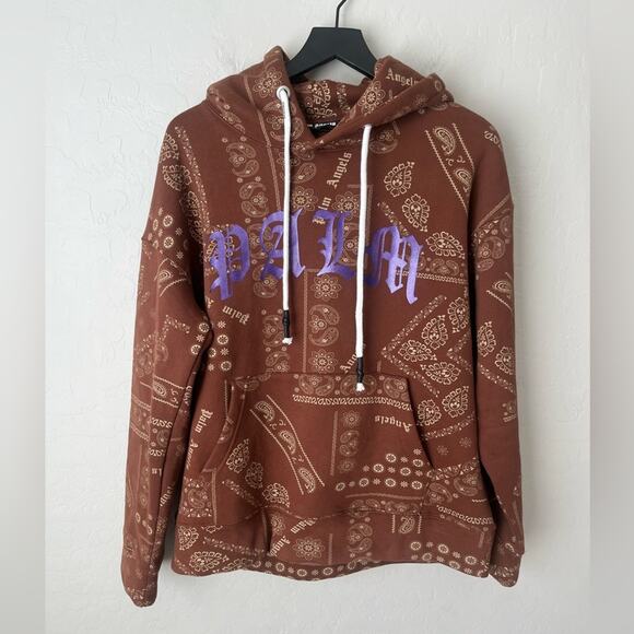 Palm Angels Bandana print cotton-jersey hoodie brown large NWOT - Picture 3 of 12